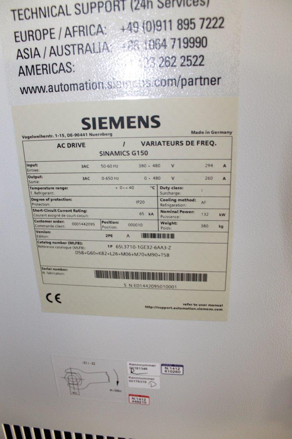 VARIATEUR DE FREQUENCE SINAMICS G150 AC/AC 132KW SIEMENS  6SL3710-1GE32-6AA3-Z